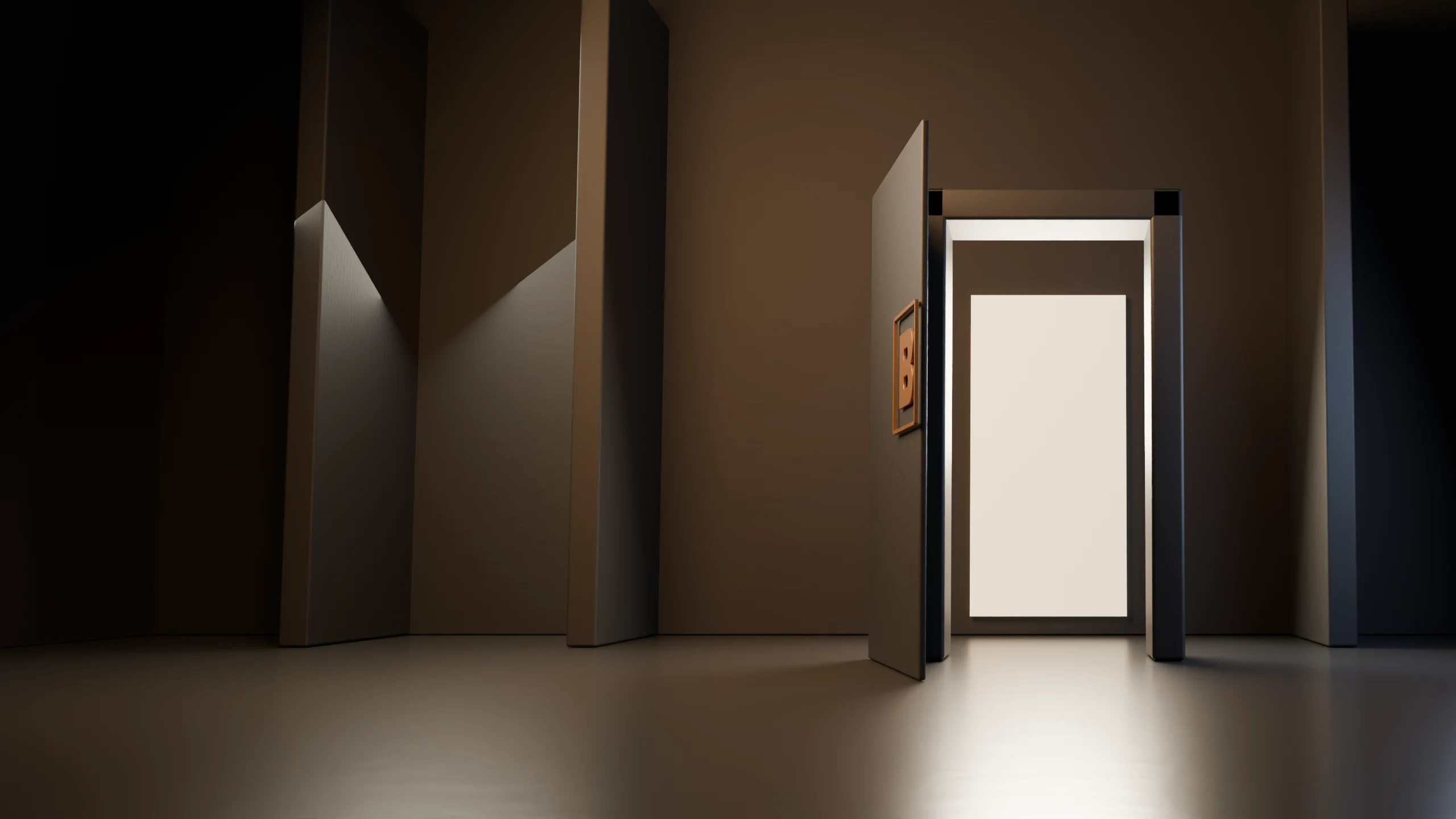 The same basalt monolith opens as a portal towards warm daylight
